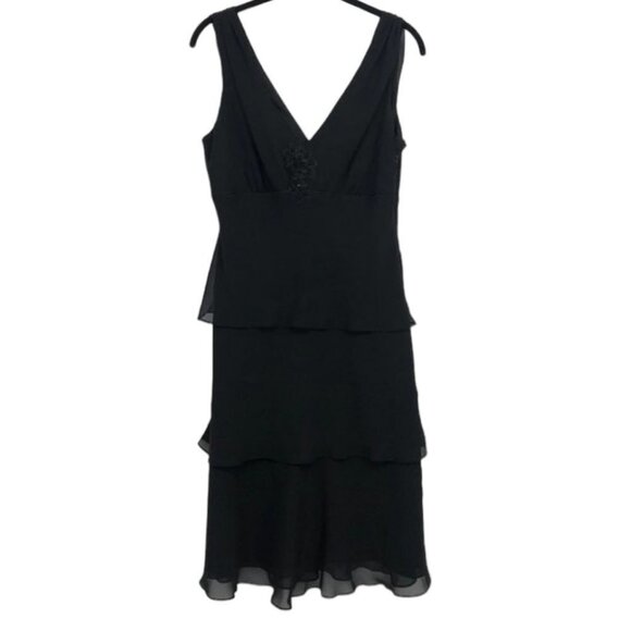 Lori Ann Montreal Vintage Black sleeveless tiered midi  dress sequin broach 8 - Picture 1 of 16
